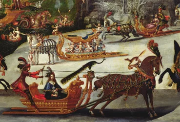 Wasser, Detail eines Pfaus auf einem Schlitten, ca. 1640-41 (Detail)
